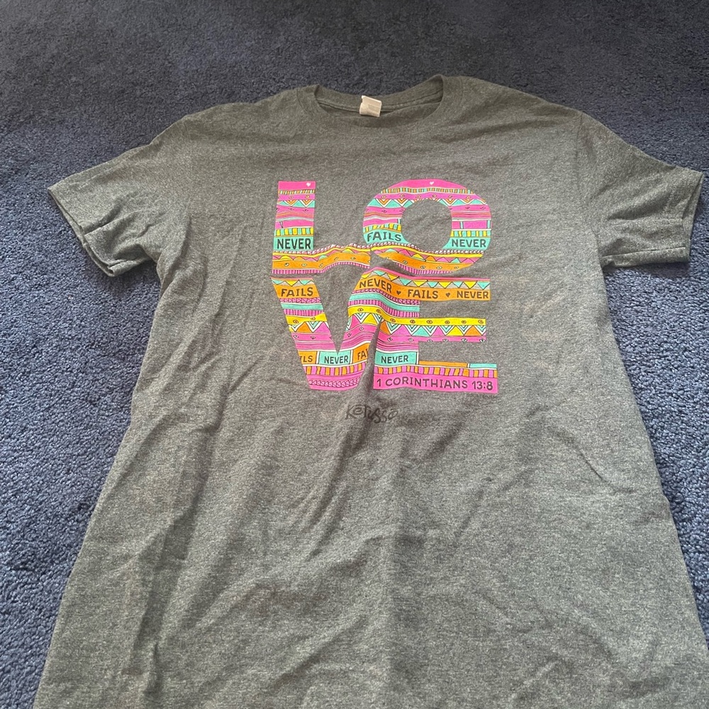 Gray T-Shirt with Colorful Love Graphic - Picture 1 of 5